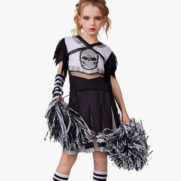 Kids Cheerleader Costume with Skull Design - Black and White - Picture 3 of 5